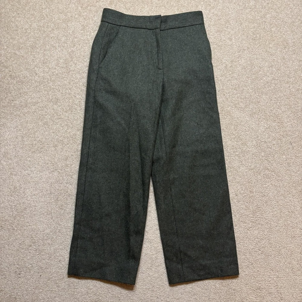 COS Wool Dress Pants 28x25 Cropped Green Flannel Lined Straight Leg Formal